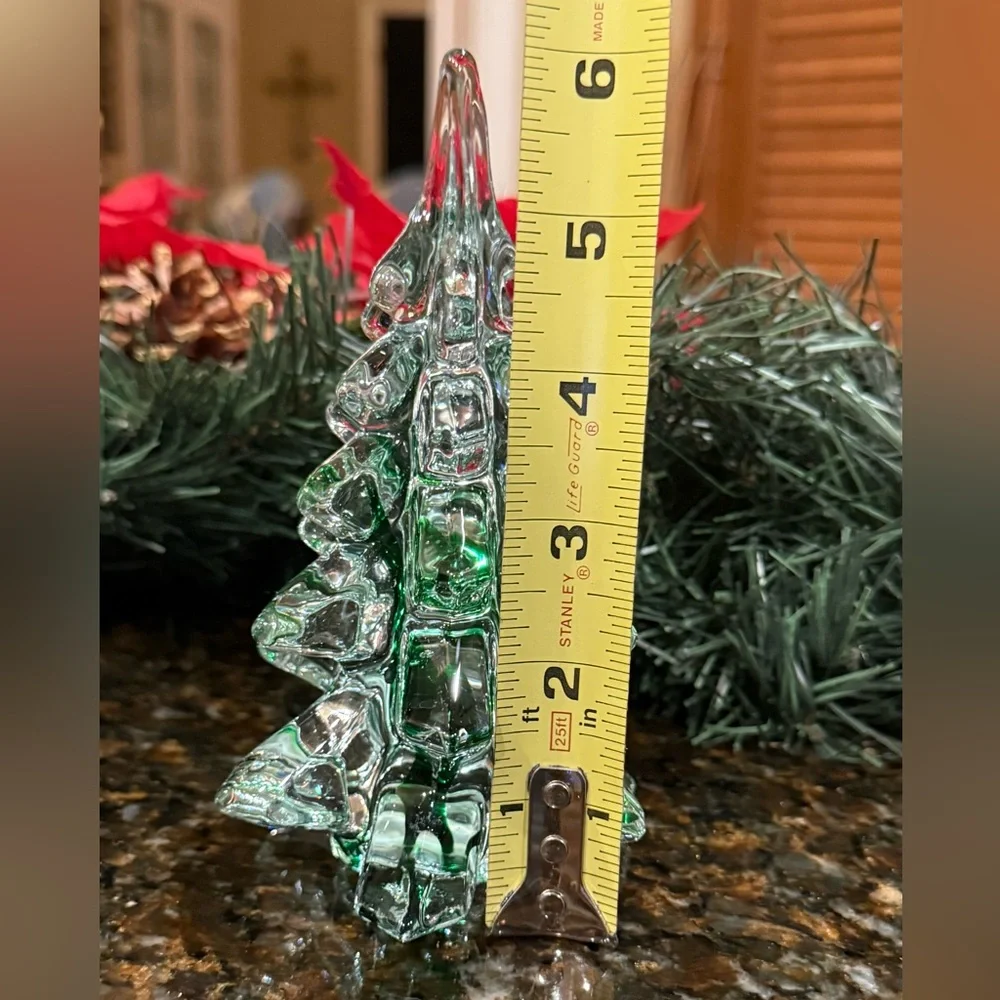 Vintage Price Products Crystal Clear Glass /Green Stripe Christmas Tree 6